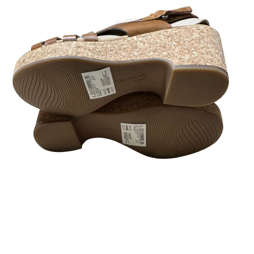 Clarks Collection Woven Leather Wedge Giselle Glow Light Tan Women's 7M NIB - Picture 9 of 11